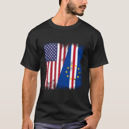 Half Cape Verdian Flag Vintage Cape Verde Usa Gift T_Shirt