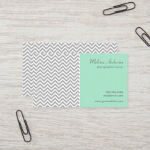 Half Chevron Pattern Gray and Mint Business Card