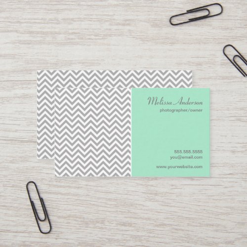 Half Chevron Pattern Gray and Mint Business Card Templates