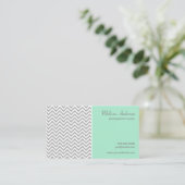 Half Chevron Pattern Gray and Mint Business Card (Standing Front)