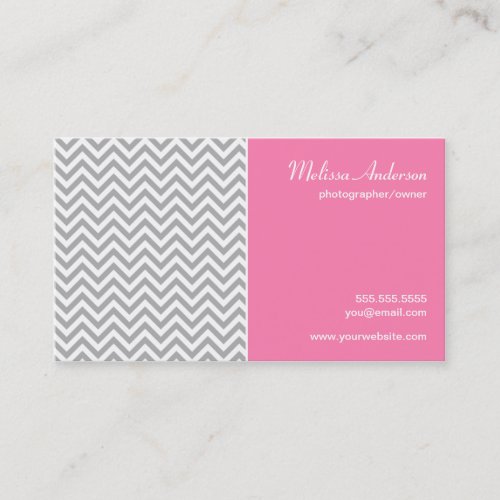 Half Chevron Pattern Gray and Pink Business Card Templates