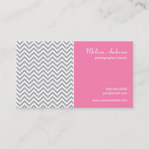 Customizable Half Chevron Pattern Gray and Pink Business Card Templates