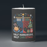 Half Christmas Half Hanukkah Christmukkah Funny  Pillar Candle<br><div class="desc">Christmas Hanukkah mashup,  menorah Christmas,  interfaith holiday humor,  Chrismukkah,  funny Jewish Christmas,  holiday crossover,  Jewish humor,  festive dual holiday,  Christmas 2025,  Hanukkah 2025</div>