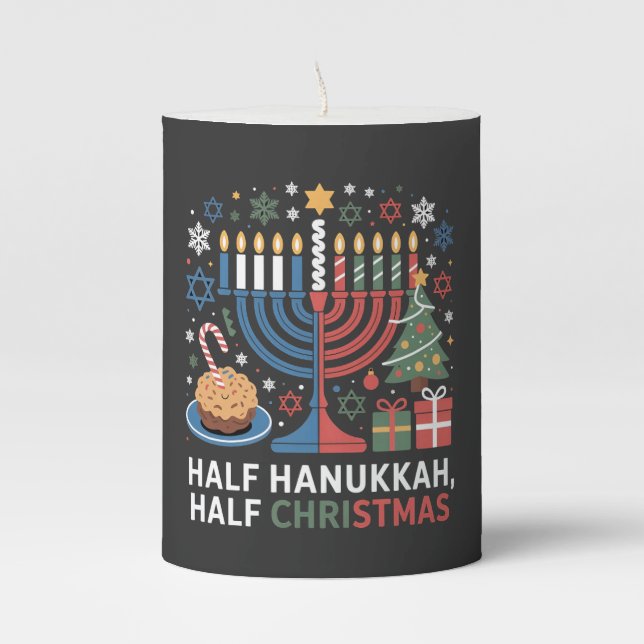 Half Christmas Half Hanukkah Christmukkah Funny  Pillar Candle (Front)