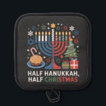 Half Christmas Half Hanukkah Christmukkah Funny  Pot Holder<br><div class="desc">Christmas Hanukkah mashup,  menorah Christmas,  interfaith holiday humor,  Chrismukkah,  funny Jewish Christmas,  holiday crossover,  Jewish humor,  festive dual holiday,  Christmas 2025,  Hanukkah 2025</div>