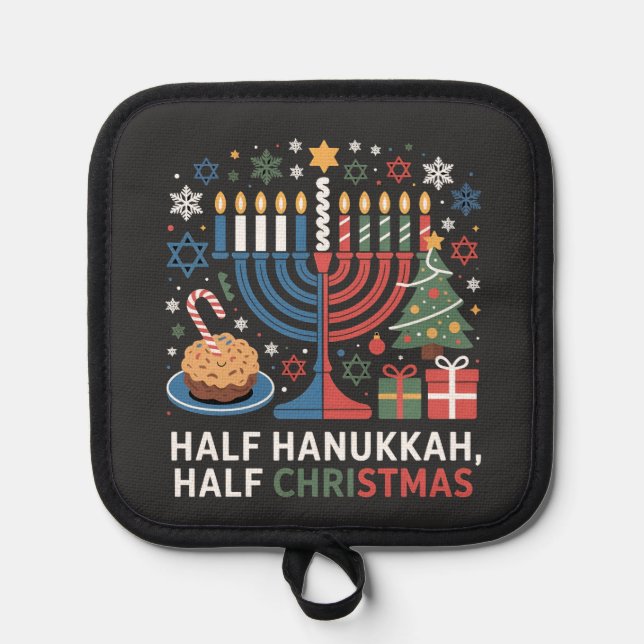 Half Christmas Half Hanukkah Christmukkah Funny  Pot Holder (Front)