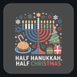 Half Christmas Half Hanukkah Christmukkah Funny  Square Sticker<br><div class="desc">Christmas Hanukkah mashup,  menorah Christmas,  interfaith holiday humor,  Chrismukkah,  funny Jewish Christmas,  holiday crossover,  Jewish humor,  festive dual holiday,  Christmas 2025,  Hanukkah 2025</div>
