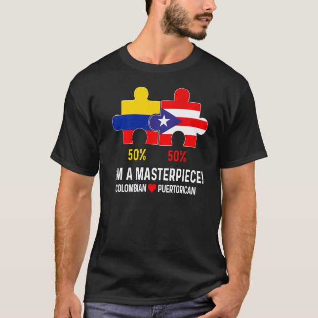Half Colombian Half Puerto Rican Flag Map Boricua  T-Shirt (Front)