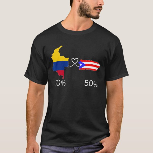 Half Colombian Half Puerto Rican Flag Map Love Col T-Shirt (Front)