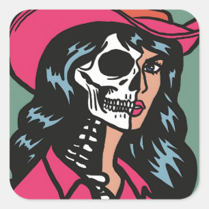 Half Cowgirl Half Skeleton Pop Art Spooky Stickers