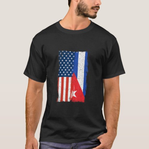 Half Cuban Half American Flag Cuba America Roots  T_Shirt