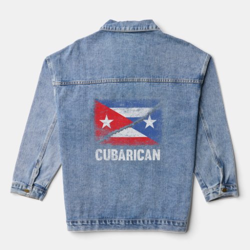 Half Cuban Half Puerto Rican Flag Cubarican  Denim Jacket