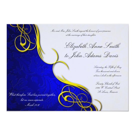 Half Damask Blue Wedding Invitation