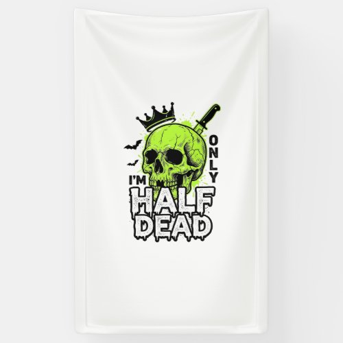 Half Dead Skull Halloween Vintage Engraving Shirt Banner