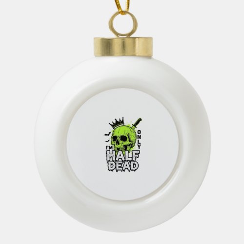 Half Dead Skull Halloween Vintage Engraving Shirt  Ceramic Ball Christmas Ornament