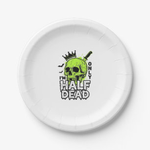 Half Dead Skull Halloween Vintage Engraving Shirt Paper Plates