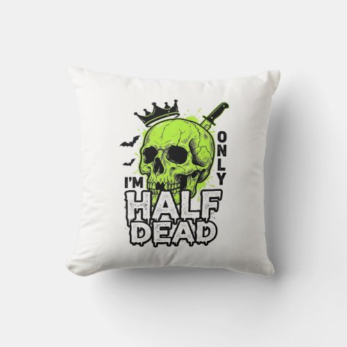 Half Dead Skull Halloween Vintage Engraving Shirt Throw Pillow