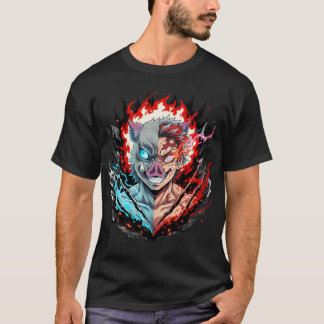 Half Demon Warrior Mask – Fire and Ice Anime Style T-Shirt