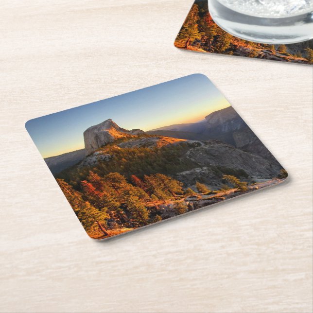 Half Dome at Sunset Detail - Yosemite Square Paper Coaster (Angled)