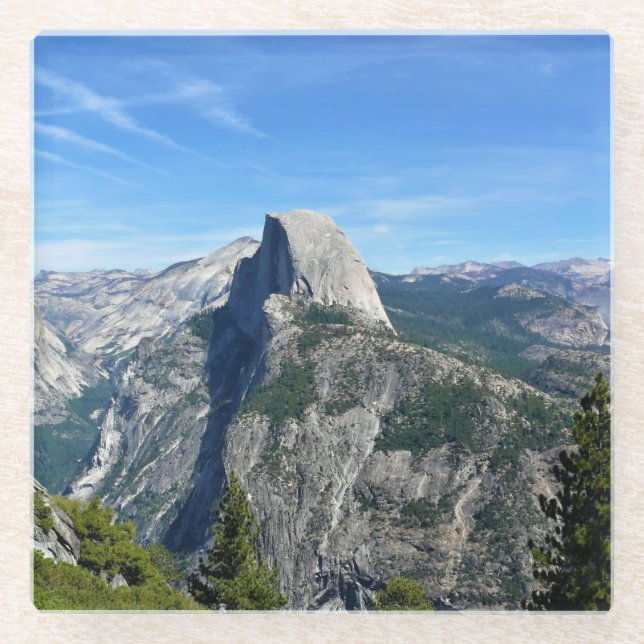 Half Dome from Glacier Point, Yosemite, CA Glass Coaster (Front)