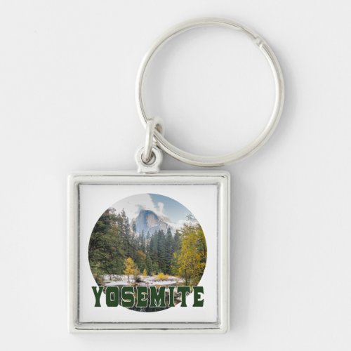 Half Dome in Autumn with Yosemite text Keychain