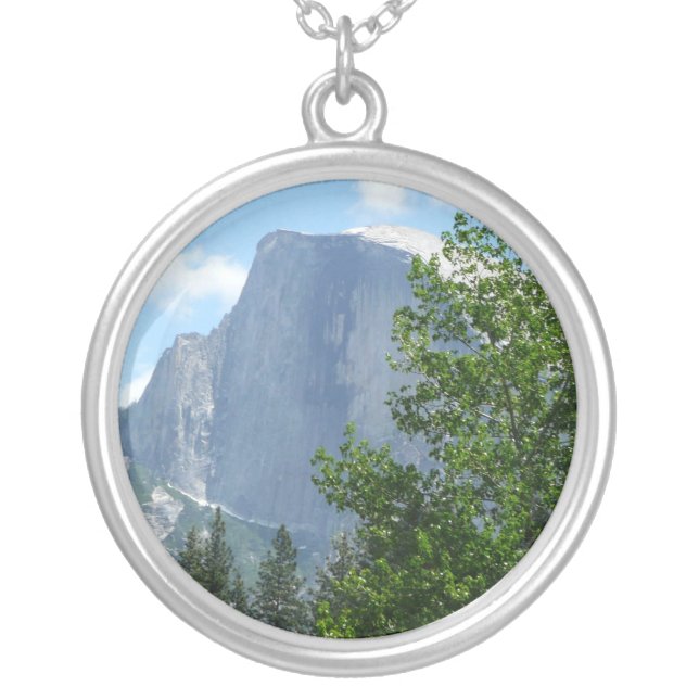 Half Dome in Summer from Yosemite National Park Silver Plated Necklace (Front)