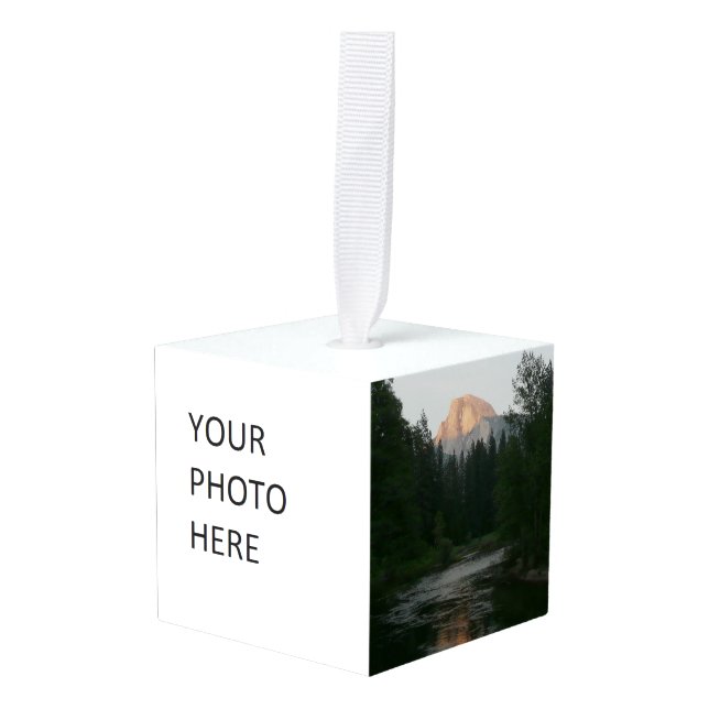 Half Dome Sunset in Yosemite National Park Cube Ornament (Front Angled)