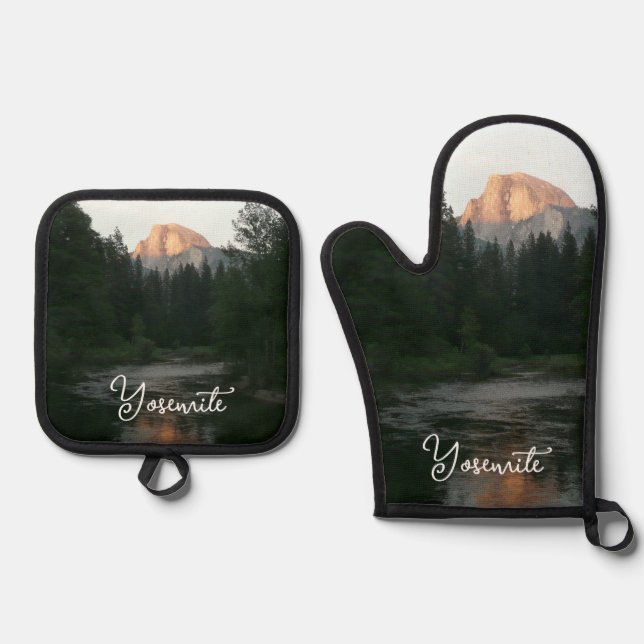 Half Dome Sunset in Yosemite National Park Oven Mitt & Pot Holder Set (Front)