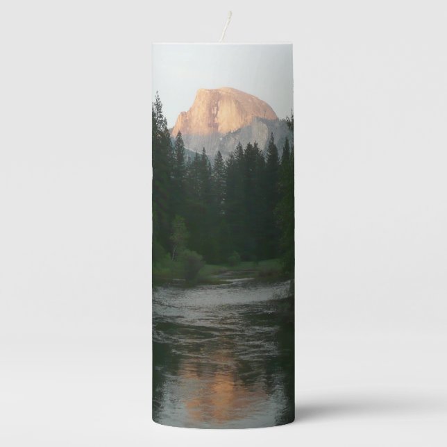 Half Dome Sunset in Yosemite National Park Pillar Candle (Front)