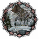 Half Dome Vintage Ornament<br><div class="desc">This beautiful 1907 image of Half Dome peak in Yosemite Valley, CA shows a wintery scene with snow covered cabin and the summit of Half Dome. Reprinted here on this Christmas ornament.</div>