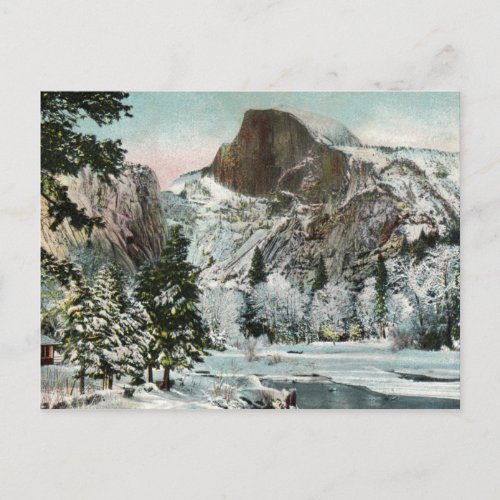 Half Dome Yosemite in Winter Vintage Postcard