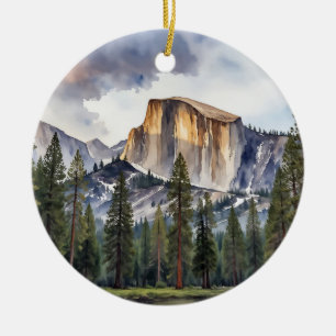 Half Dome Yosemite National Park Watercolor Ceramic Ornament