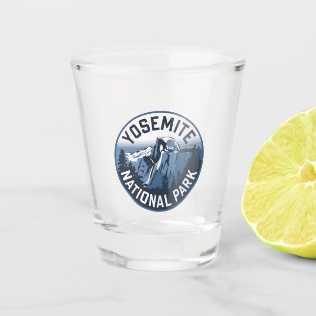 Half Dome Yosemite Round Emblem Shot Glass (Front)