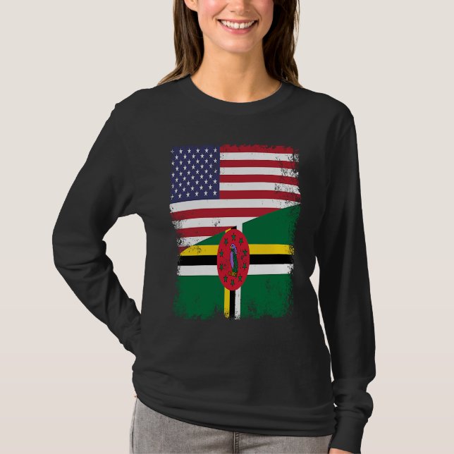 Half Dominican Flag Vintage Dominica USA T-Shirt (Front)