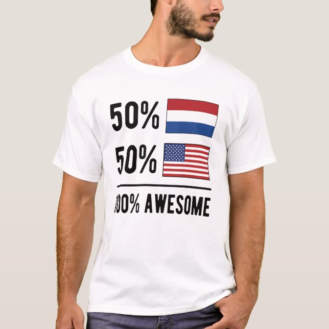 Half Dutch Half American Flag Netherlands USA Flag T-Shirt (Front)