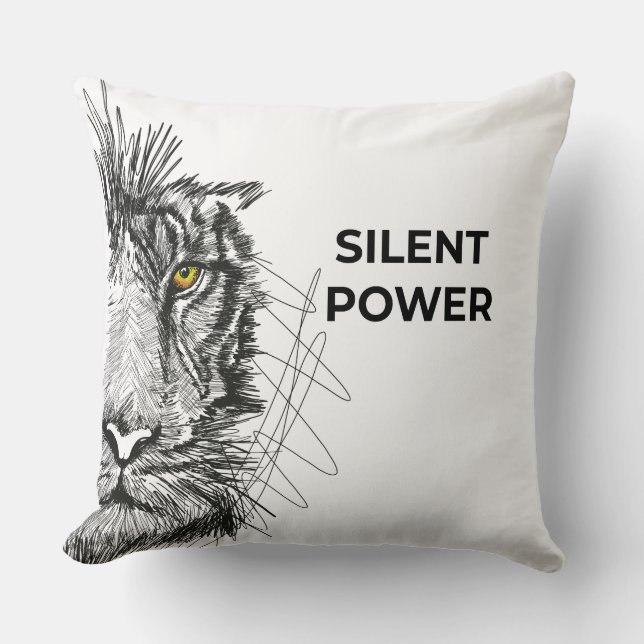 Half Face Lion Sketch Black Decorative Throw Pillow (Front)