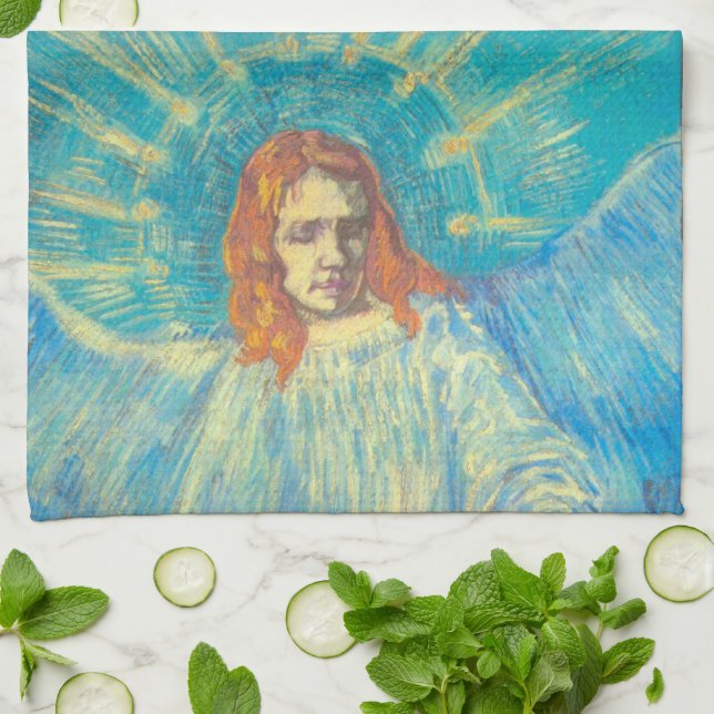 Half Figure of an Angel by Vincent van Gogh Kitchen Towel (Folded)