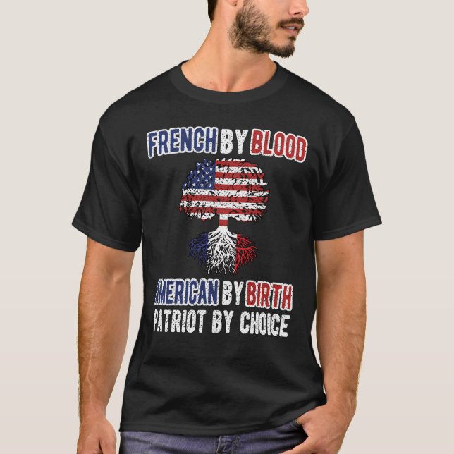 Half French Half American Flag France USA T-Shirt (Front)