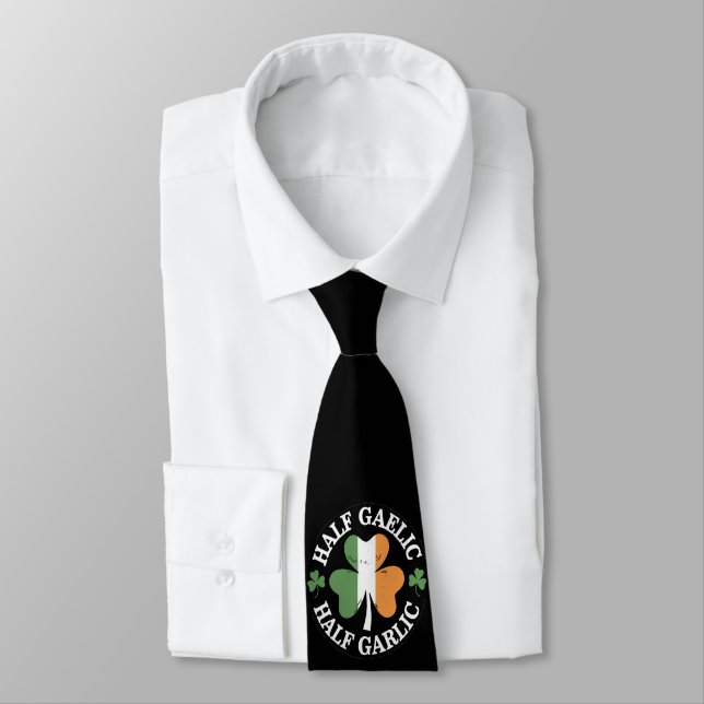Half Gaelic Half Garlic Irish Italian St. Patricks Neck Tie (Tied)