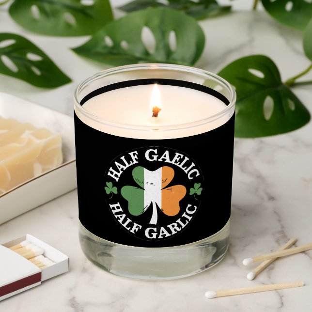 Half Gaelic Half Garlic Irish Italian St. Patricks Scented Candle (Lit)