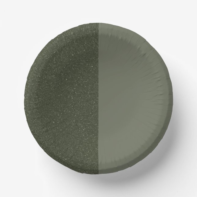 Half Glitter Half Matte Moss Green Paper Plate Bowls (Front)