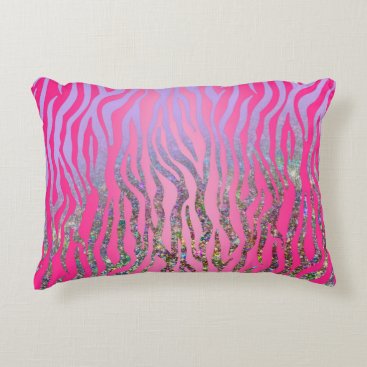 Half Glitter Pink Tiger Print Accent Pillow