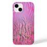 Half Glitter Pink Tiger Print Case-Mate iPhone 14 Case