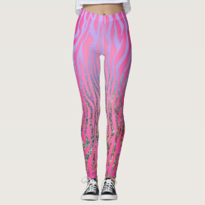 Half Glitter Pink Tiger Print Leggings