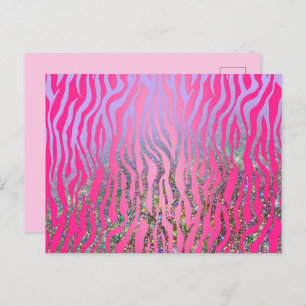 Half Glitter Pink Tiger Print Postcard