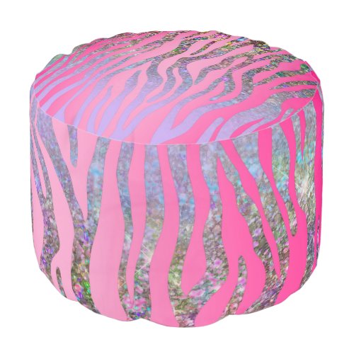 Half Glitter Pink Tiger Print Pouf