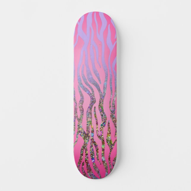 Half Glitter Pink Tiger Print Skateboard (Front)