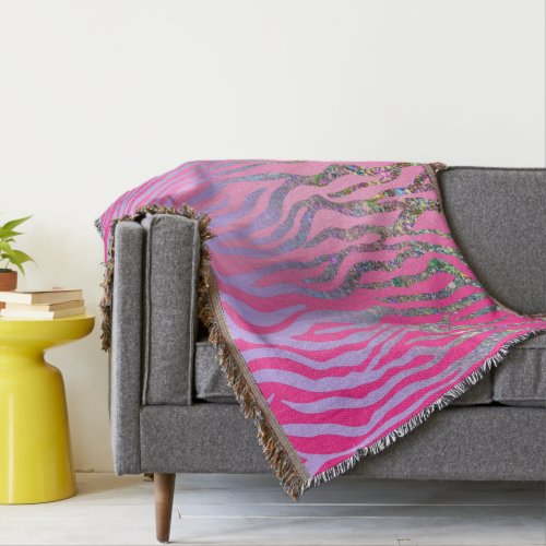 Half Glitter Pink Tiger Print Throw Blanket