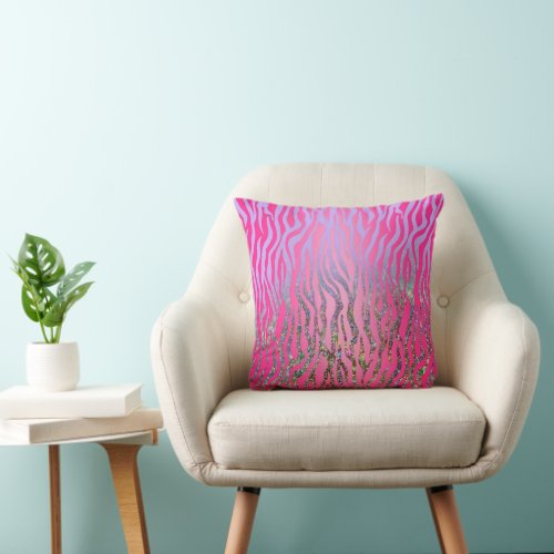 Half Glitter Pink Tiger Print Throw Pillow