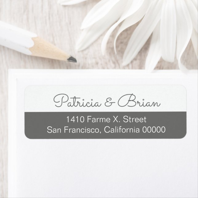 Half gray modern address label with couple names (Insitu)